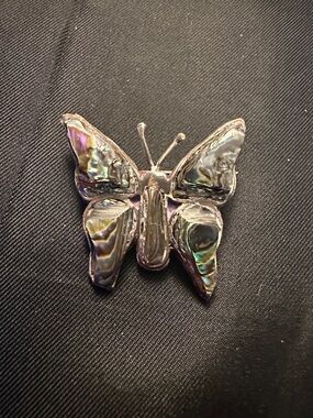 Vintage Mexican Sterling Silver & Abalone Shell Butterfly Brooch